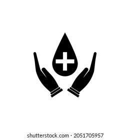 A drop with a plus sign in the hands icon charity set