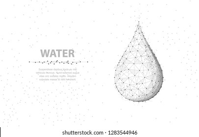 Drop. Polygonal wireframe mesh icon water drop isolated on white with dots. Aqua fresh, pure or clean liquid, nature or eco concept illustration or background