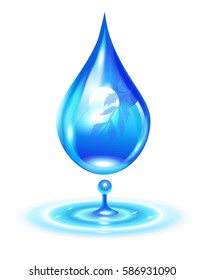 Drop of pure water isolated on white.  Vector illustration.