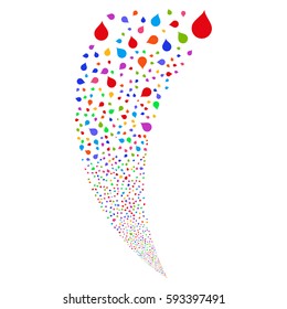 Drop random fireworks stream. Vector illustration style is flat bright multicolored iconic symbols on a white background. Object fountain done from scattered pictographs.