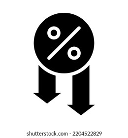 Drop Rate Loan Solid Icon. Mortgage Interest Rates And Arrow Down. Low Interest In Mortgages. For Business And Payments. Vector Illustration.