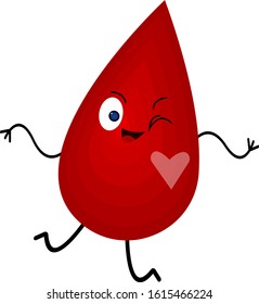 drop of red wine cartoon character winks and laughs jumping shiny heart shape pattern concept of a popular alcoholic drink