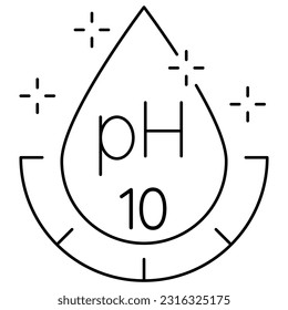 Drop and risk scale. Linear vector icon of the Fluid Acidity pH 10. Water quality black pictogram with thin lines isolated on transparent background. Line thickness editable