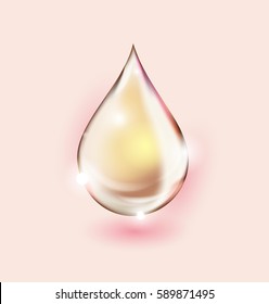 A Drop Of Rose Water, Perfume, Lotion. Transparent Rosava Falling Drop. Vector TemplateThe Template Vector.