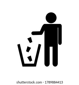 drop rubbish to bin. tidy man icon isolated on white background. vector illustration