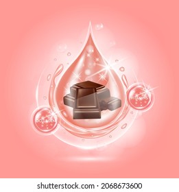 Drop serum chocolate. Vitamin and collagen organic anti aging serum fruit acid product. Natural eco skin care cosmetic. Realistic 3d vector EPS10 illustration.