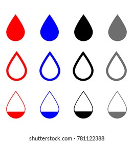 Drop set red blue black grey color Flat style