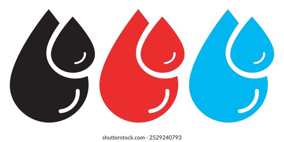  Conjunto de iconos de forma de gota. Silueta de símbolo de símbolo de sangre icono simple. Logotipo de fontanería. Gota de sangre o aceite. Vector