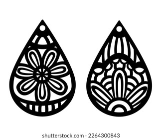 Drop shaped earrings. Vector design for plotter or laser cutting. Decorative design.