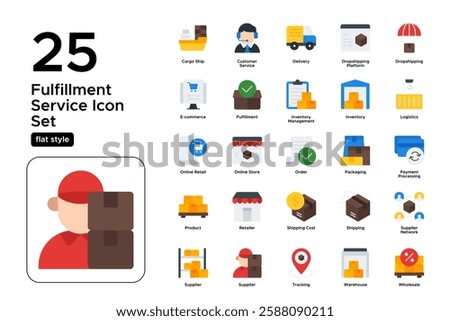 Drop Shipping Business Model. E-Commerce, Online Retail, and Supply Chain. Vector Illustration. Flat icon set