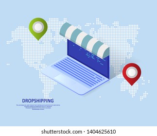 Drop shipping concept. World map with location markers. Graphic concept for your design