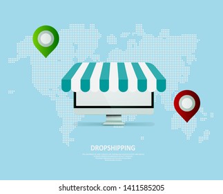 Drop shipping concept. World map with location markers. Graphic concept for your design