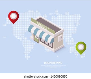 Drop shipping concept. World map with location markers. Graphic concept for your design