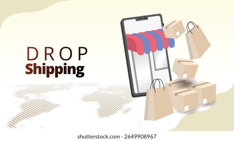 drop shipping concept.mobile screen shopping with package.  supply chain management illustration vector illustration