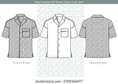 Drop Ombro AOP Trendy Camisa de colar cubana