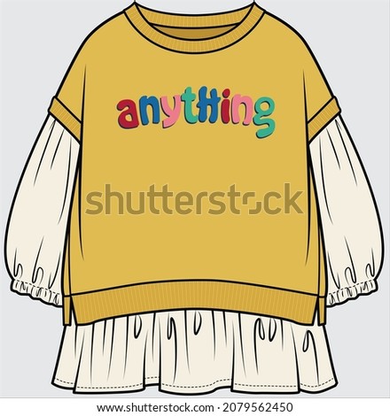 DROP SHOULDER BALOON SLEEVES SWEAT TOP FOR TEEN GIRLS AND KID GIRLS IN EDITABLE VECTOR FILE