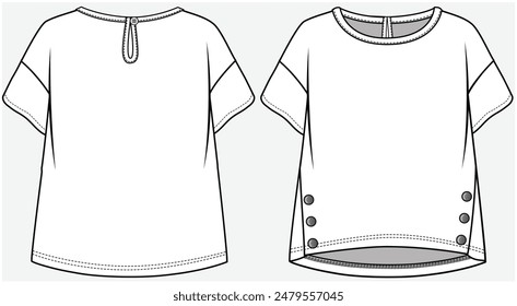 TOP DE PUNTO DE CAJA DE HOMBRO CON DETALLE DE POPPERS FRONTAL DISEÑADO PARA ADOLESCENTES Y NIÑAS EN ARCHIVO DE VECTOR