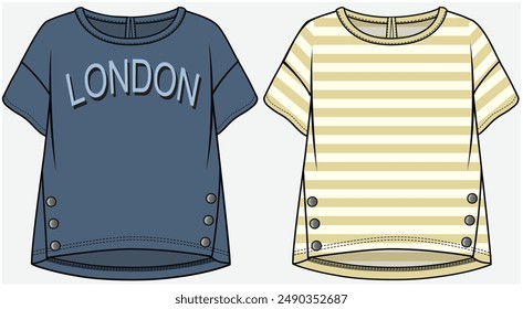 DROP SHOULDER BOXY KNIT TOP WITH FRONT POPPERS DETAIL DESIGNED FOR TEEN AND KID GIRLS IN VECTOR FILE