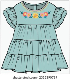 VESTIDO DE AMORTIGUADOR FLORAL DE AMORTIGUADORES DE COLOR DE HOMBRO PARA NIÑAS INFANTES NIÑAS TODLER Y NIÑAS BEBÉS EN ILUSTRACIÓN DE VECTOR