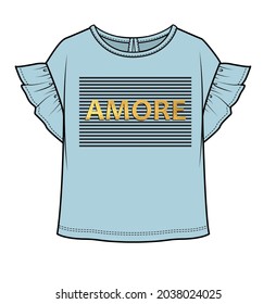 DROP SHOULDER FRILLED SLEEVES KNIT TOPS FOR KID GIRLS AND TEEN GIRLS IN EDITABLE VECTOR FILE