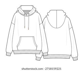 Gota de hombro sudaderas con capucha técnica plana boceto ilustración de maqueta de Vector.