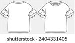 DROP SHOULDER KNIT TOP WITH DOUBLE FRILL SLEEVES DETAIL DESIGNED FOR TEEN AND KID GIRLS IN VECTOR ILLUSTRATION FILE