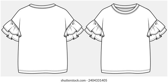 CONJUNTO SUPERIOR DEL KNIT DE HOMOLOGACIÓN CON DOBLES MANGUITOS DE FRILL DISEÑADOS PARA NIÑAS Y ADOLESCENTES EN EL ARCHIVO DE ILUSTRACIÓN DE VECTOR