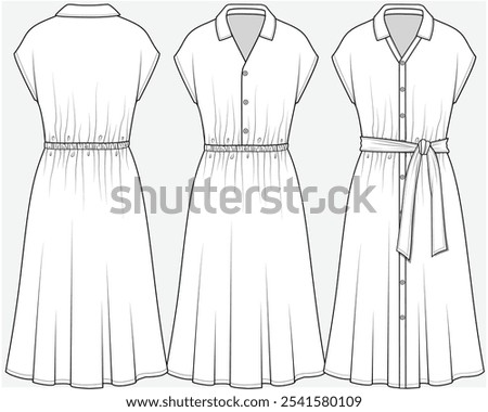 DROP SHOULDER MAGYAR SLEEVES MIDI DRESS WITH FRONT OPEN DETAIL DESIGNED FOR YOUNG WOMEN AND WOMEN IN VECTOR FILE