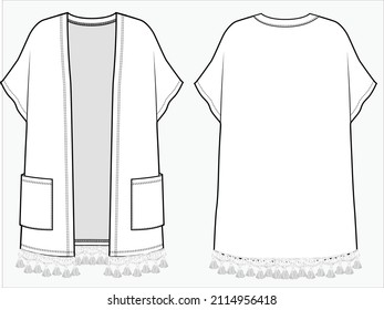DROP SHOULDER SHRUG WITH POCKETS AND TASSEL LACE