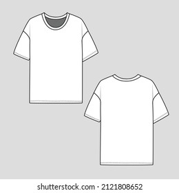 Talla de la camiseta de hombro Cabeza suelta Cuello de la tripulación Moda blusa cad plano diseño de la plantilla de dibujo vector