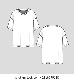 Drop Shoulder v neck t shirt top blouse Unisex short sleeve cad mock up Flat Sketch technical drawing template design vector