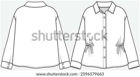DROP SHOULDER WOVEN SHIRT WITH SIDE TIE UP DETAIL DESIGNED FOR TEEN AND KID GIRLS IN VECTOR ILLUSTRATION FILE