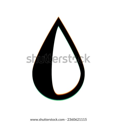 Drop sign. Black Icon with vertical effect of color edge aberration at white background. Illustration.