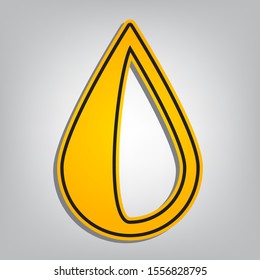 Drop sign. Flat orange icon with overlapping linear black icon with gray shadow at whitish background. Illustration.