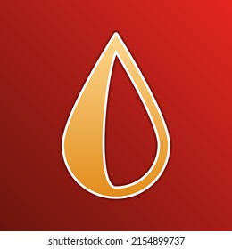 Drop sign. Golden gradient Icon with contours on redish Background. Illustration.