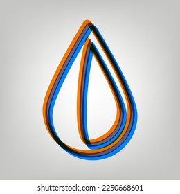 Drop sign. Stroked Icon in orange, azure and old lavender Colors at gray Background. Illustration.