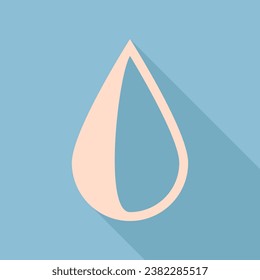 Drop sign. Unbleached silk Icon with very long shadow at dark sky blue background. Illustration.