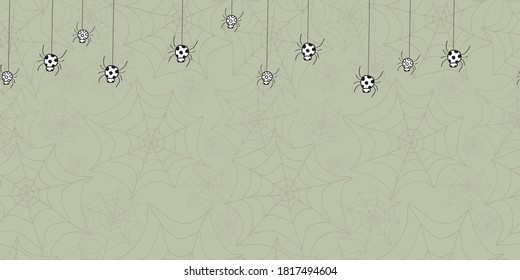 Drop in spiders dropping in from the top on a web filled gray background, vector illustration