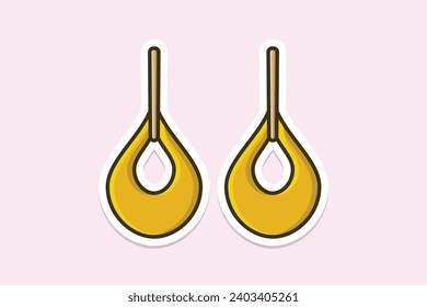 Drop style women earrings sticker design vector illustration. Beauty fashion objects icon concept. Lady earring with gemstone sticker design logo icon.