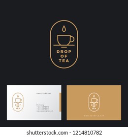 A Drop Of Tea Logo. Cup And Drop In Oval Badge. Flat Linear Logo. Identity. Business Card.