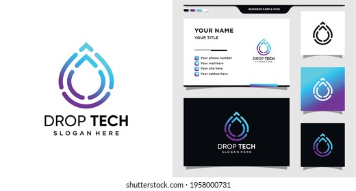 Drop tech logo with bulb lamp concept and business card design Premium Vector