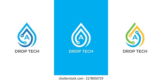 Drop Tech Logo Concept sign icon symbol Design with Letter A. Water Drop Logo Design. Vector illustration logo template