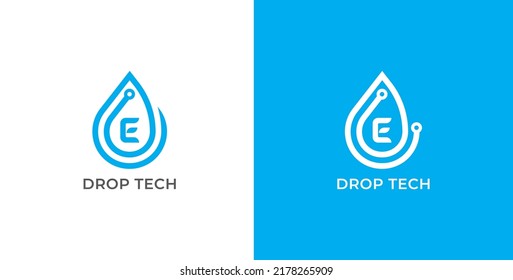 Drop Tech Logo Concept sign icon symbol Design with Letter E. Water Drop Logo Design. Vector illustration logo template