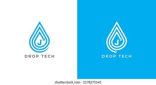 Símbolo del símbolo del símbolo del concepto del logotipo de Drop Tech con letra J. Diseño del logotipo técnico. Plantilla de logotipo de ilustración de vector