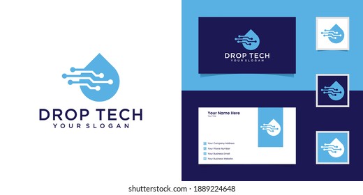 Drop tech logo with line art style and business card design