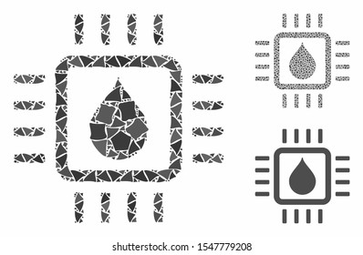Drop test chip mosaic of humpy parts in variable sizes and color hues, based on drop test chip icon. Vector tremulant parts are organized into mosaic. Drop test chip icons collage with dotted pattern.