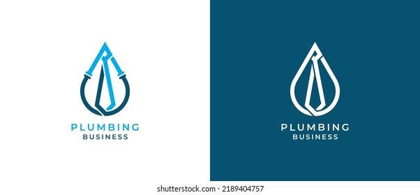 Drop Tie Business Logo Concept sign icon symbol Design Line Art Style. Plumbing, Plumber Logotype. Vector illustration logo template