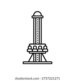 Drop tower ride black and white vector icon for circus and amusement park entertainment illustration