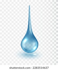 Drop of transparent blue cosmetic liquid. Clear water shapes isolated on transparent background. Cosmetic spa droplet