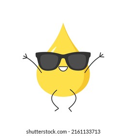 Drop of vegetable oil cute character cartoon jumping smiling face emotions joy happy vector illustration.